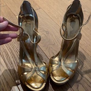 BCBG gold strappy heels